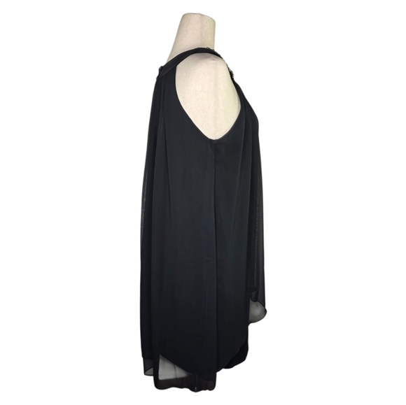 En Focus Black Beaded Neck Chiffon Cocktail Dress 14W Plus Size Formal - Picture 7 of 9